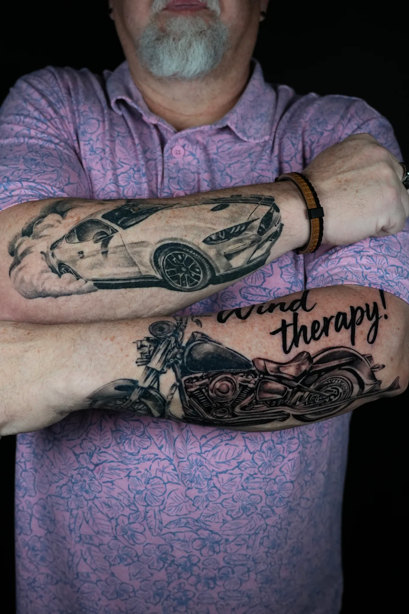 Black and grey arm work tattoo by Eddie Gonzalez